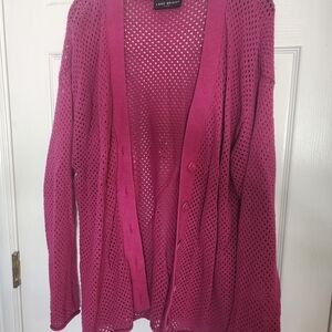 Lane Bryant Women's Fuchsia Open-Knit Cardigan